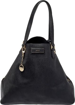 DKNY Dkny Black Saffiano Leather Double Zip Tote