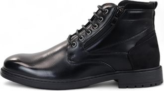 Infinity Leather Zwarte enkellaarsjes met vetersluiting voor heren