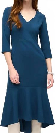 Joseph Ribkoff Crepe Flounce V-Neck Midi Dress In Nightfall