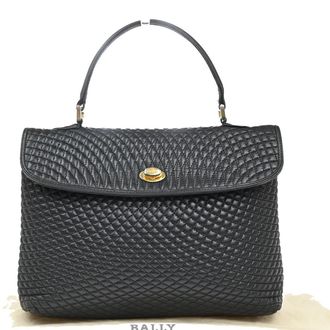 Bally Vintage Handbag Quilted Leather Black Leather Handbag (Pre-Owned)