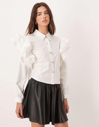 Sister Jane Sister Jane - Afterglow - Camicia bianca con volant sulle spalle oversize-Bianco