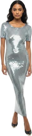 Maison Margiela Silver Embellished Round Neck Maxi Dress