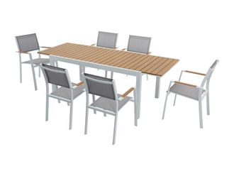VENTE-UNIQUE.COM Conjunto de mesa y sillas para jard&iacute;n textileno blanco