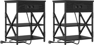 vidaXL Vidaxl - Cabinete de Noche con Estación de Carga 2 pcs Roble negro