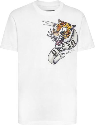 Philipp Plein Tops, Heren, Wit, XL, Katoen, T-Shirt Ronde Hals Tattoo