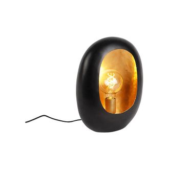 QAZQA Qazqa Dise&ntilde;o L&aacute;mpara De Mesa De Dise&ntilde;o Negra Con Interior Dorado 36 Cm - Cova Aluminio Redonda Adecuado Para Led Max. 1 X 40 Watt