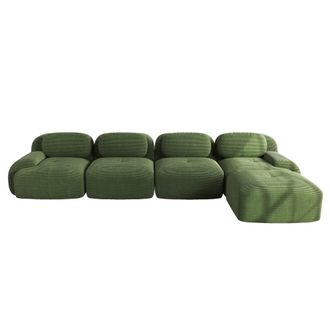 Urban Meuble Sof&aacute; modular de 4 plazas con chaise longue en pana verde