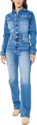 Judy Blue High Waisted Long Sleeve Slim Jumpsuit In Medium Wash