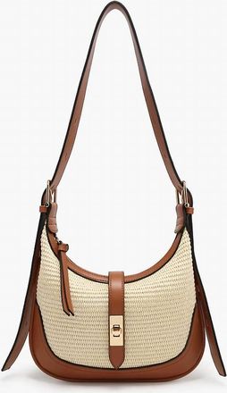 Jen & Co. Womens Ariana Straw And Vegan Leather Shoulder Bag In Natural/brown