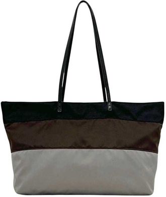 Fendi Gray Three Color Satin Leather Tote Bag (Pre-Owned)