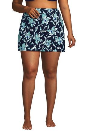 Lands End Plus Size Tummy Control Swim Skirt in Tropic Floral/navy at Nordstrom, Size 26W