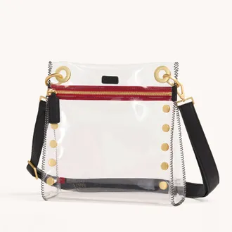 Hammitt Hammitt Tony Clear Black Brushed Gold Red Zip Med