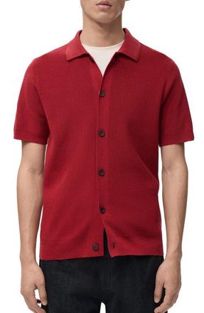 Mango Short Sleeve Knit Button-Up Shirt in Red at Nordstrom, Size Medium