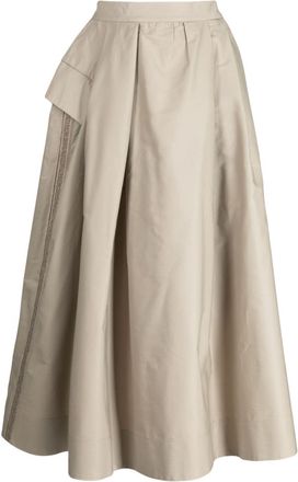 Shiatzy Chen logo-embroidered asymmetric midi skirt - women - Polyester/Cotton - 40 - Neutrals