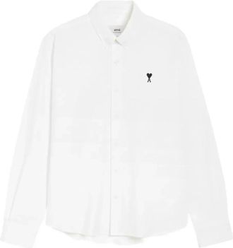 Ami Witte Poplin Overhemd met Logo Borduursel - Heren - Zakelijke Overhemden - Wit - L - Katoen - Overhemden