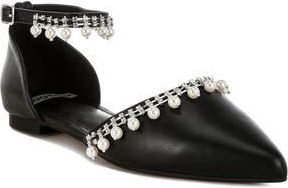 Rag & Co. Aouva Rhinestone & Faux Pearl Almond Toe Flat in Black at Nordstrom Rack, Size 10