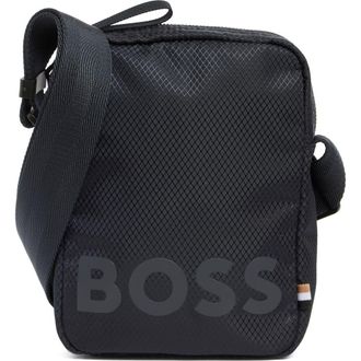 BOSS Logo Ripstop Recycled Polyester Crossbody Bag in Navy White Logo at Nordstrom Rack