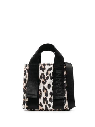 Ganni leopard-print tote bag - women - Recycled Polyester/Recycled Polyester - One Size - Neutrals