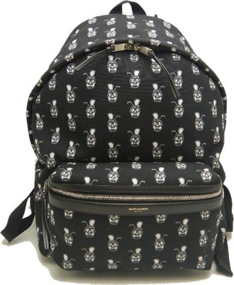 Saint Laurent Black White Canvas Backpack (Pre-Owned)