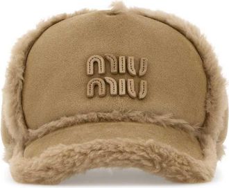 Miu Miu Beige Shearling Baseball Cap
