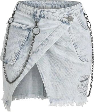 One Teaspoon Asymmetrische Mini-Rok met Ketting - Dames - Spijkerrokken - Blauw - 2XS - Denim - Rokken