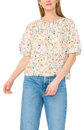 Vince Camuto Floral Puff Sleeve Top in Antique White at Nordstrom, Size Xx-Small