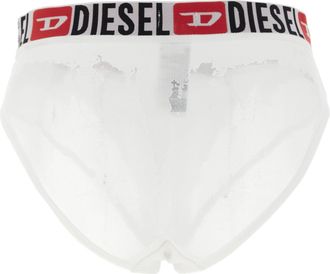 Diesel Logo-Band Ribbed Cotton Briefs - White