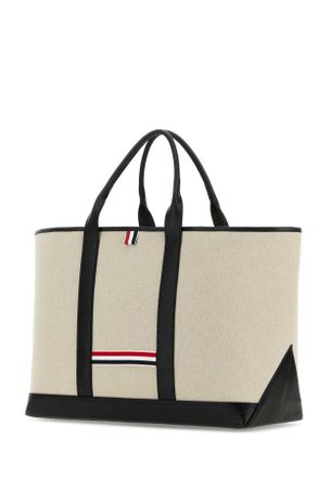 Thom Browne Womens Sand Canvas Medium Rwb-Stripe Shopping Bag Black Portafogli