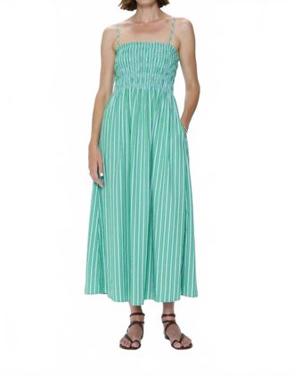 Pistola Denim Bianca Shirred Bodice Dress In Green/blue Stripe