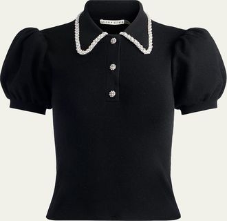 Alice & Olivia Ramona Embellished Puff-Sleeve Sweater