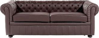 Beliani Sofa 3 Seater CHESTERFIELD Leather Brown