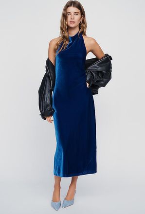 Maeve Jamie Velvet Halter Midi Dress