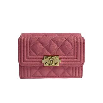 Chanel Pre-owned Boy Caviar Short Wallet - Dames - Pre-owned - Roze - Maat: ONE Size
