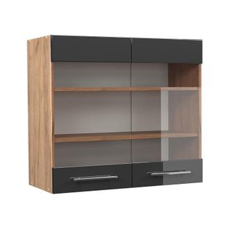 Vicco Armario de cocina con vidrio Fame-Line, Antracita alto brillo, 80 cm