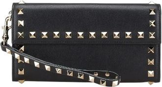 Valentino Pre-owned Clutches, female, Black, Size: ONE SIZE Pre-owned Rockstud Leather Long Wallet