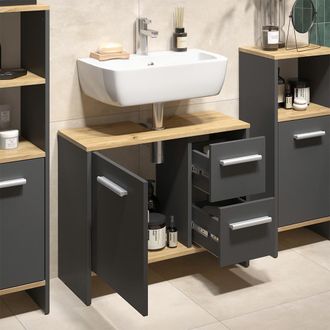 Vicco Mueble Bajo Lavabo Karli, Antracita, 70.2 X 57 Cm Con 2 Cajones Y 1 Puerta, Vicco