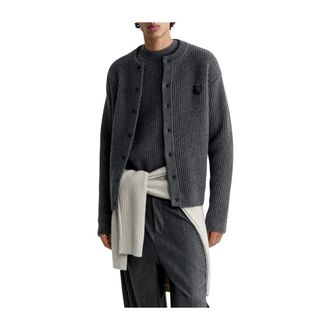 Maison Kitsun&eacute; C&aacute;rdigan de Canal&eacute; con Cabeza de Zorro - Knitwear - Hombre - Gris - L