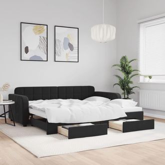 vidaXL Sof&aacute; Cama Nido Con Cajones Terciopelo Negro 90x200 Cm Vidaxl