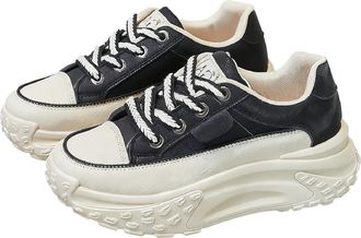 Generic Orthopedic Heightening Shoes, 1.8 Chunky Non Slip Leather Upper Lace up Sneakers Elevator Wide Toe Loafers for Women (Black,6.5)