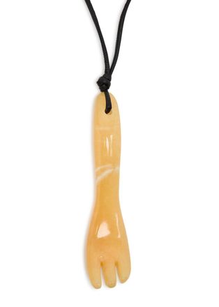 Christophe Lemaire Gua Sha Fork Aragonite and Leather Necklace - Yellow - One Size