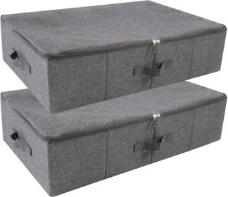 No Brand Paquete De 2 Cajas De Almacenamiento Plegables Para Debajo De La Cama Con Tapa Con Cremallera - Gris