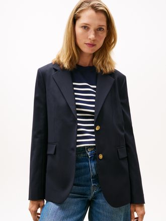 Tommy Hilfiger Longblazer TOMMY HILFIGER TIMELESS WOOL REG STRT SB BLAZER, Damen, Gr. 40, blau (schwarz night navy), Web, Obermaterial: 54% Polyester, 44% Wolle, 2% 