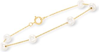 Ross-Simons 5-5.5mm Cultured Pearl Station Bracelet in 14kt Yellow Gold