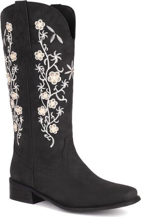 Generic Womens Floral Embroidered Cowboy Boots Pointed Toe Mid Block Heels Faux Leather Cushioned Insole Comfortable Durable Non Slip Casual Daily Western Sho