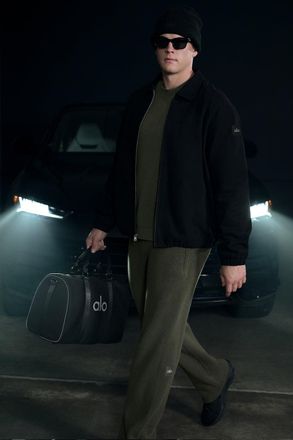 Alo | Domain Rib Knit Sweatpant in Green Olive, Size: Medium