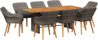 vidaXL Garden Dining Set with Cushion 9 pcs Grey and brown Poly Rattan vidaXL