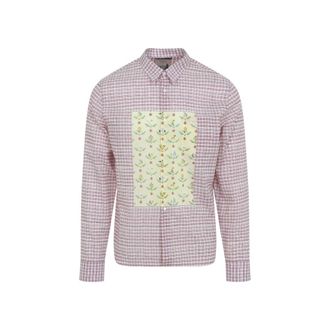 Prada Red Check Pattern Floral Print Shirt