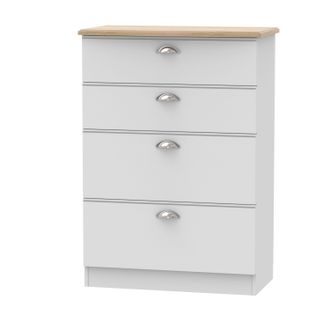 Welcome Furniture Westminster Ready Assembled 4 Drawer Deep Chest in Grey Matt & Riviera Oak - Welcome Furniture | TJ Hughes