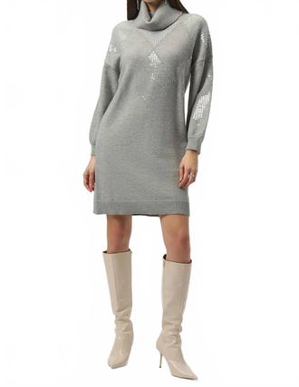 Joseph Ribkoff Turtleneck Long Puff Sleeve Straight Dress In Grey Melange