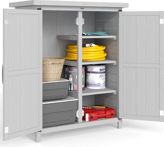 OEM Caseta De Jard&iacute;n De Madera 75x40x90 Cm Armario Para Almacenaje De Herramientas Con 4 Estantes 2 Puertas Gris